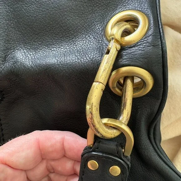 Jimmy Choo Black Leather Mave Foldover Clutch Carry Bag Authentic - Picture 14 of 17